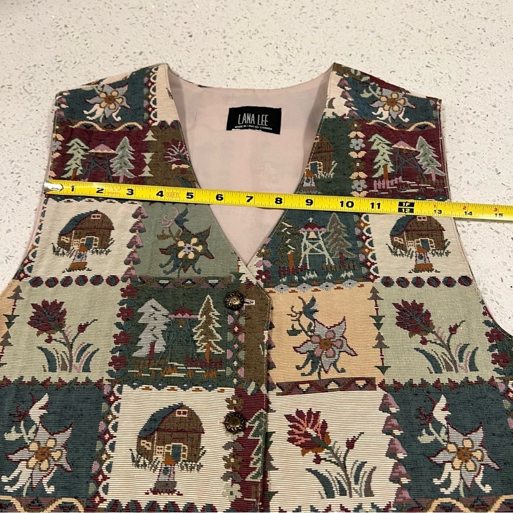 LANA LEE Tapestry Patchwork Lined Vest with Christmas Patterns Brass Buttons - Picture 9 of 13